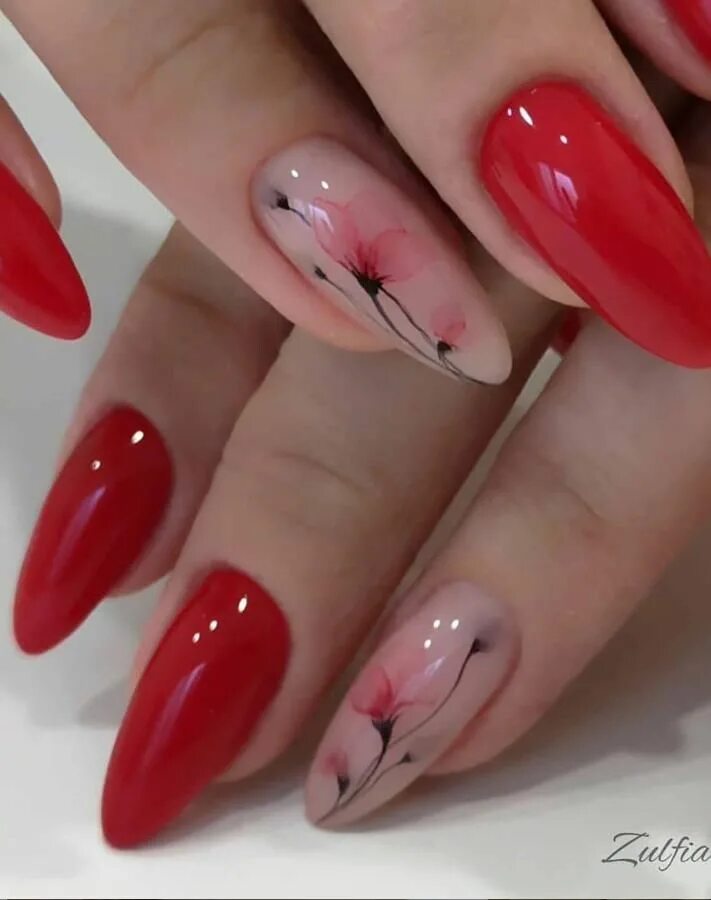 Красный маникюр 2024 новинки на овальные ногти Wonderful And Lovely Almond Nail Design Makes Your Fingers Meaningful! - Lily Fa