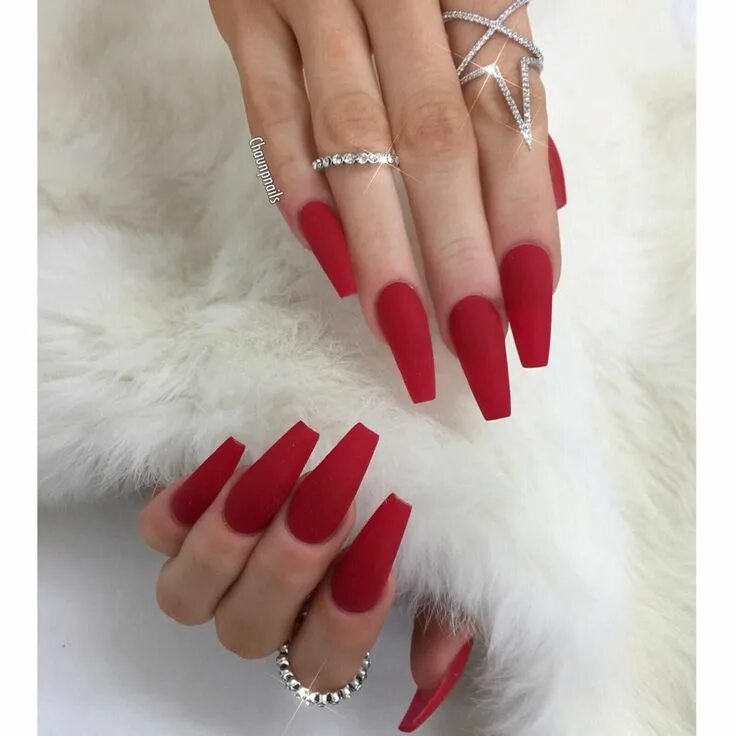 Красный маникюр балерина Instagram photo by Chaun P. * Apr 8, 2016 at 6:30am UTC Red matte nails, Nails, 