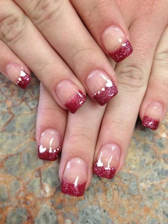 Красный маникюр блестящий френч 40 Looks : Valentine Nail Art Design This Year - klambeni.com Valentines nail ar