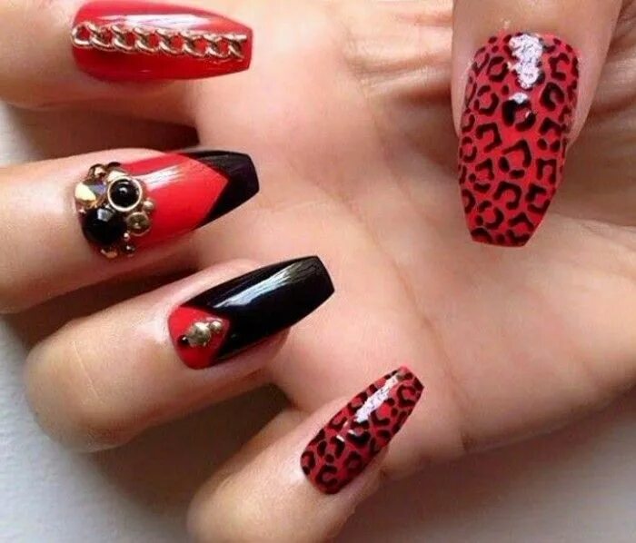 Красный маникюр дизайн леопард ▷ 1001 + Ideas For Nails With Rhinestones You Must Try This Year Red nails, Long