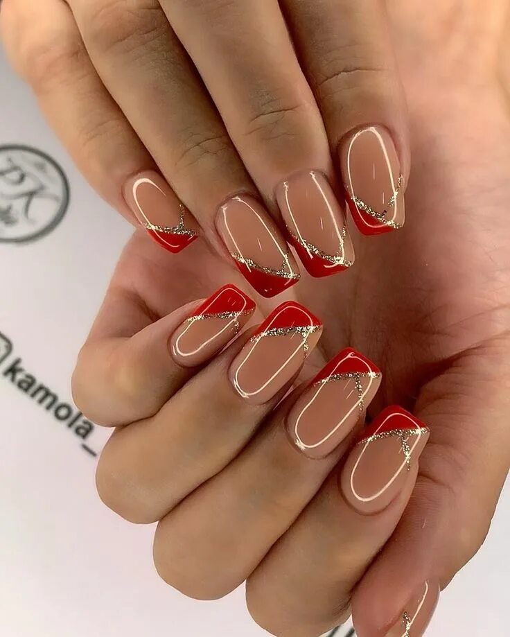 Красный маникюр френч с дизайном Модные прически и стрижки - Фото OK.RU Stylish nails art, Manicure nail designs,