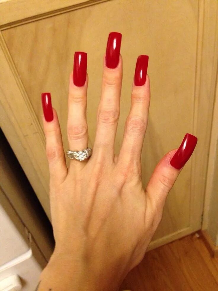 Красный маникюр мягкий квадрат ногти Long red nails, Long square acrylic nails, Square acrylic nails