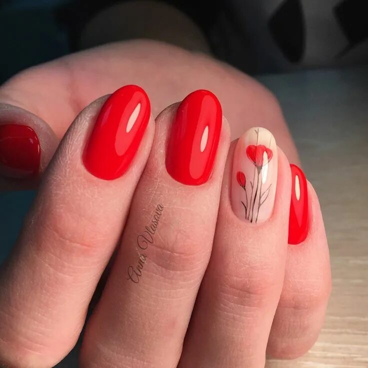 Красный маникюр на короткие овальные ногти 2024 Маникюр Ногти Hair nails make up, Nail art, Short nails