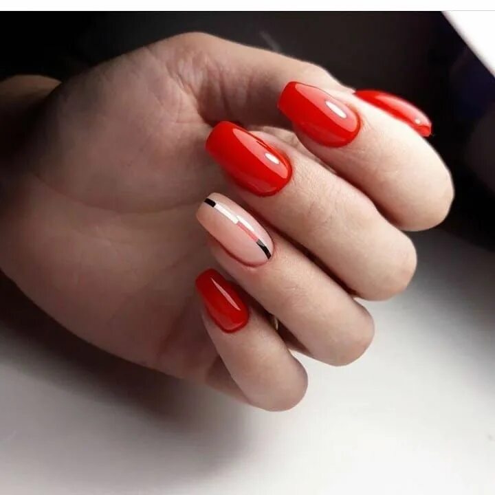 Красный маникюр на квадратные средние ногти Instagram post by NAIL DESIGN * Mar 20, 2021 at 10:33am UTC