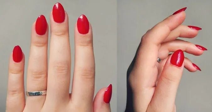 Красный маникюр на миндаль миндалевидную форму My favorite nail shape: almond Nail shapes, Almond nails, Fake nails