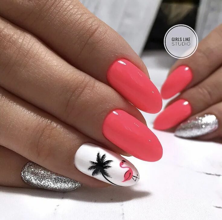 Красный маникюр на море Pin by Véronique Kindt on Ongles rose fluo Flamingo nails, Beach nails, Gel nail