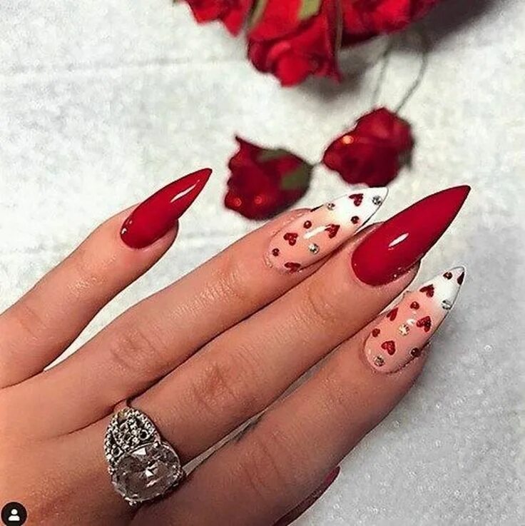 Красный маникюр на острые ногти с дизайном 25 Lovely Cute Valentine’s Day Coffin Nails Designs That You Should Go For Nail 