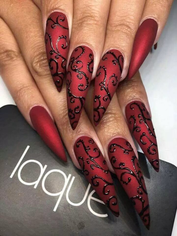 Красный маникюр на острые ногти с дизайном Pin on nails Nail designs, Stiletto nails designs, Stylish nails