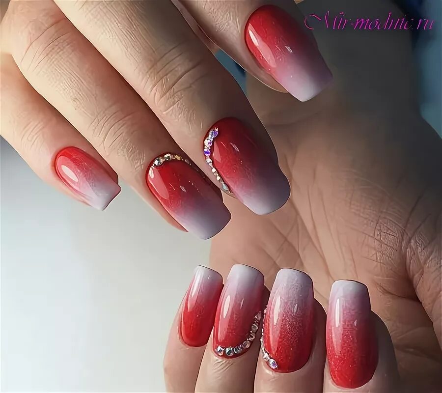 Красный маникюр омбре фото Маникюр омбре красный с белым фото Strazi-Nail.ru