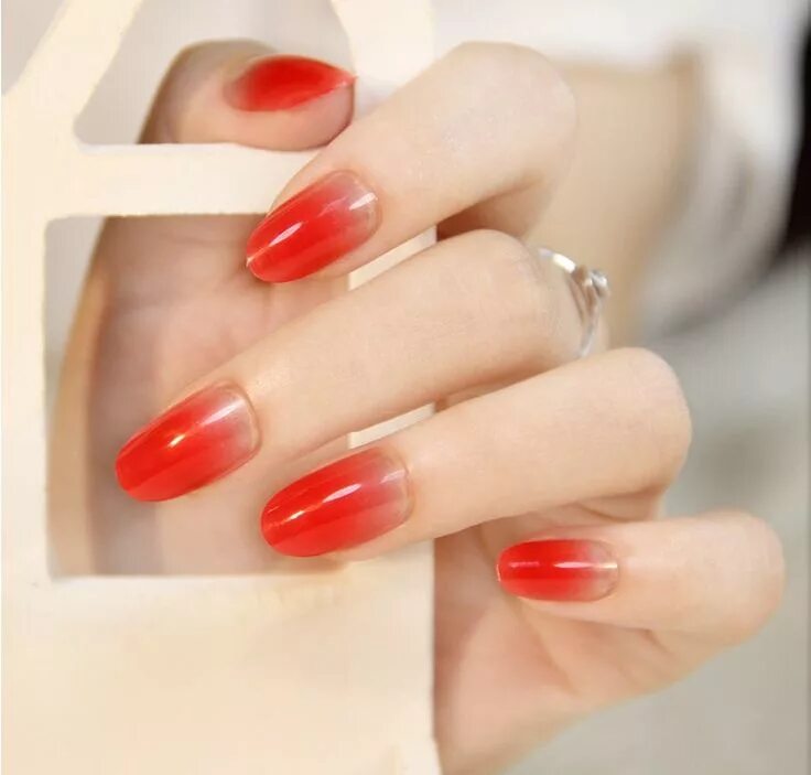 Красный маникюр омбре фото French Short Nail Tip Clear Red False Nail Art French Nail TipArtificial Half Fa