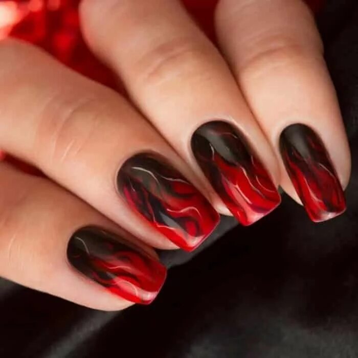 Красный маникюр пламя Черный маникюр: 74 модных фото идей Manicura de uñas, Uñas de gel, Manicura
