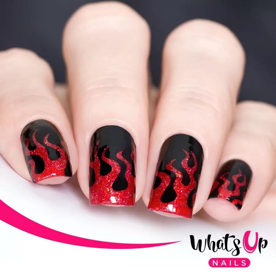 Красный маникюр пламя Трафарет для ногтей Whats Up Nails Трафарет Пламя купить за 250 руб. в Москве, ц