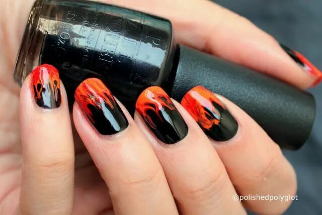 Красный маникюр пламя Nail Art │ Black, Red and Orange Fire Flames Manicure