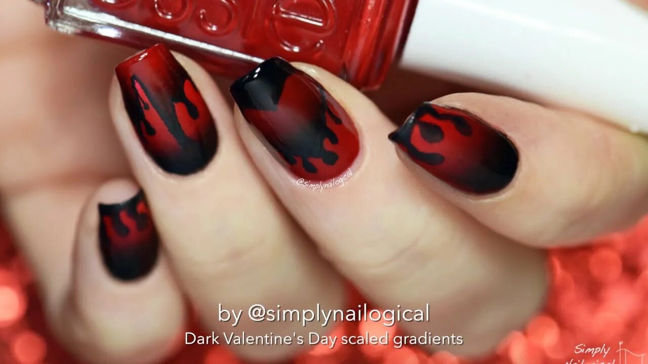 Красный маникюр пламя Dark/anti- Valentine's Day nail art - Scaled gradient technique! - YouTube