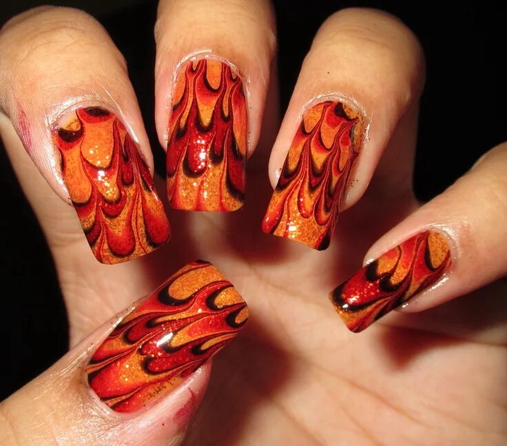Красный маникюр пламя My Simple Little Pleasures: NOTD: Girl on Fire Water Marble + Tutorial Water mar