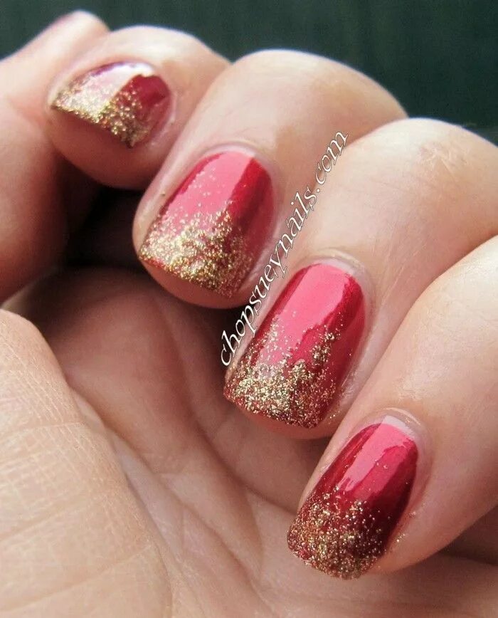 Красный маникюр растяжка блестками Nail design with marble, butterfly, gold leaf and white at SNailsFreiburg - Nail