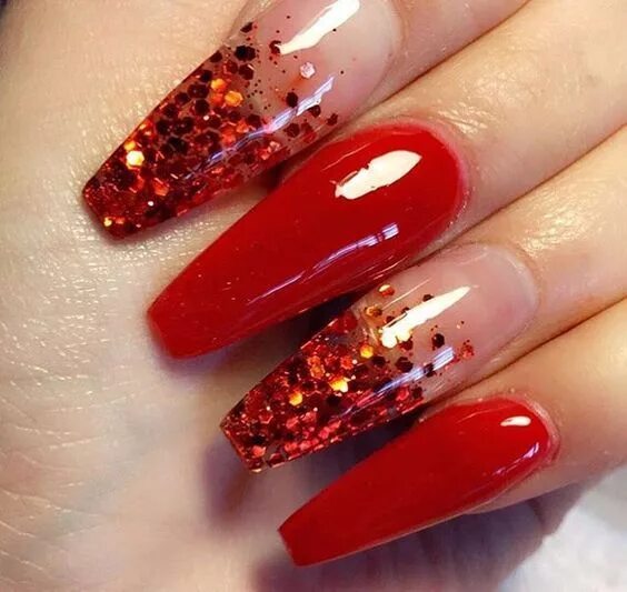 Красный маникюр растяжка блестками CraftRiver - DIY Crafts And Projects Ideas Red nails glitter, Long acrylic nails