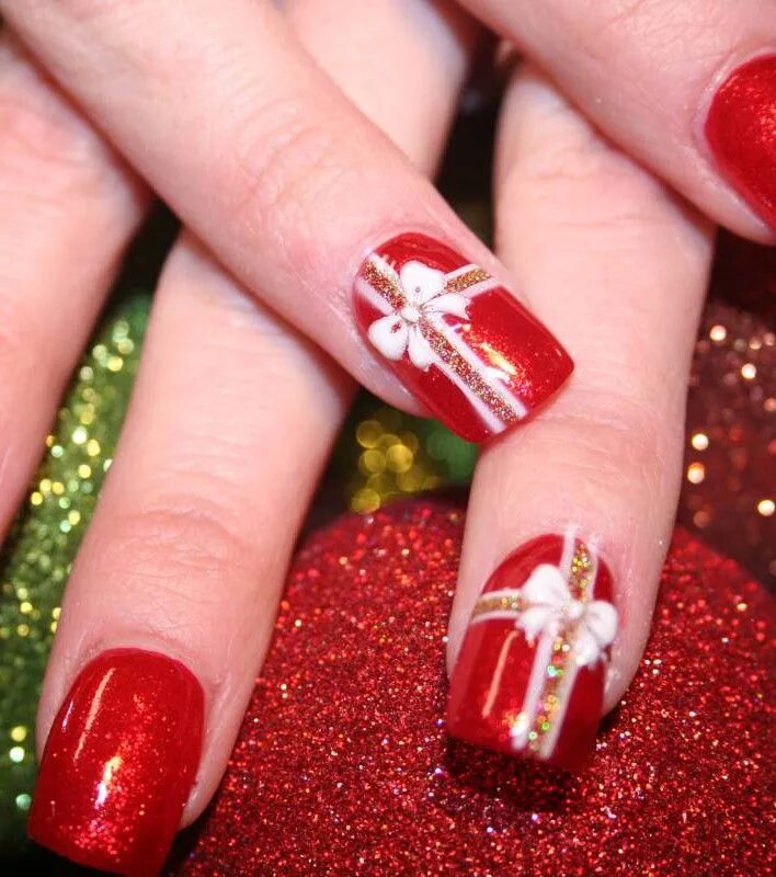 Красный маникюр с бантиком Uñas decoradas de NAVIDAD fáciles de hacer y que están de MODA Uñas decoradas de