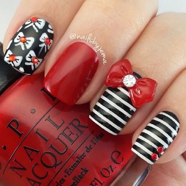 Красный маникюр с бантиком Pin by ellian rock on Nails Beautiful nails, Pretty nails, Nail art designs