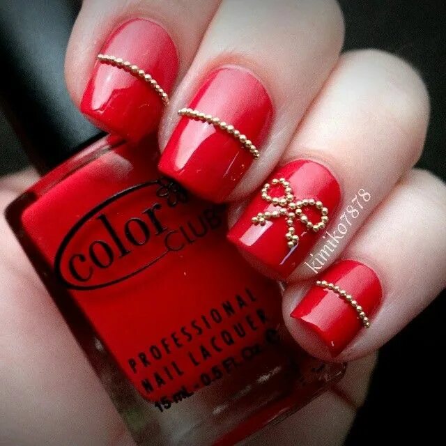 Красный маникюр с бантиком Instagram photo by kimiko7878 #nail #nails #nailart (With images) Wedding nail a