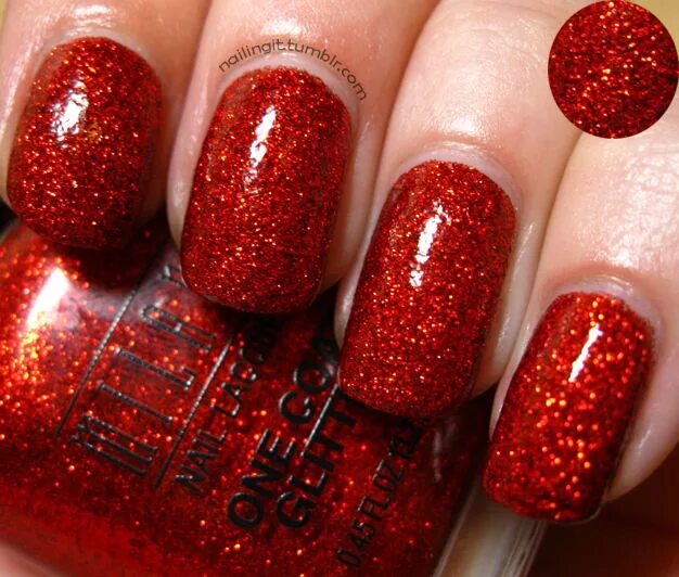 Красный маникюр с блестками идеи milani - one coat glitters - red sparkle Red acrylic nails, Sparkly nails, Red g
