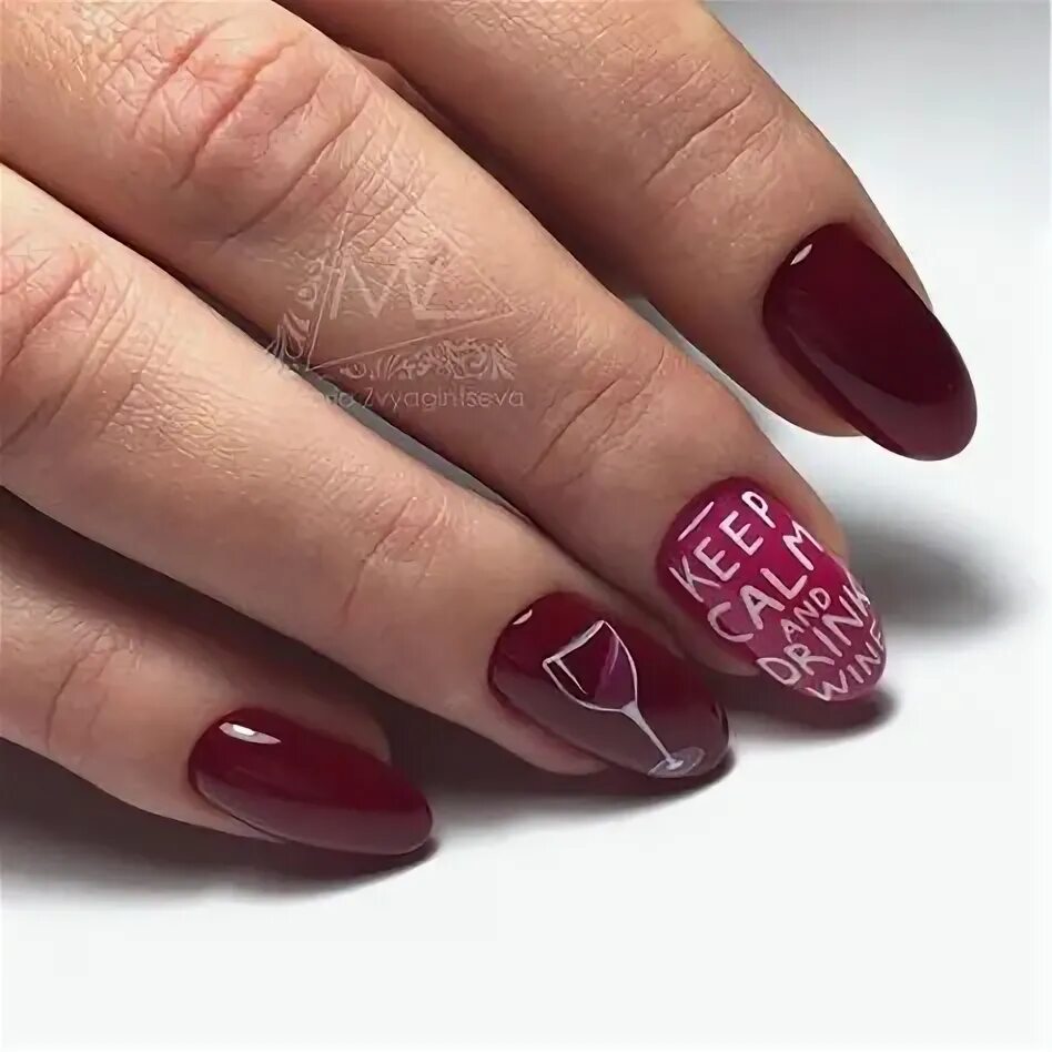 Красный маникюр с бокалом Идеи на тему "Wine & Wine Glass Nail Designs" (8) ногти, маникюр, нейл-арт