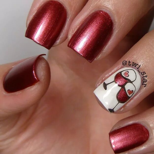 Красный маникюр с бокалом Pin on Guardado rápido in 2024 Wine nails, Nail art wedding, Wedding nails desig