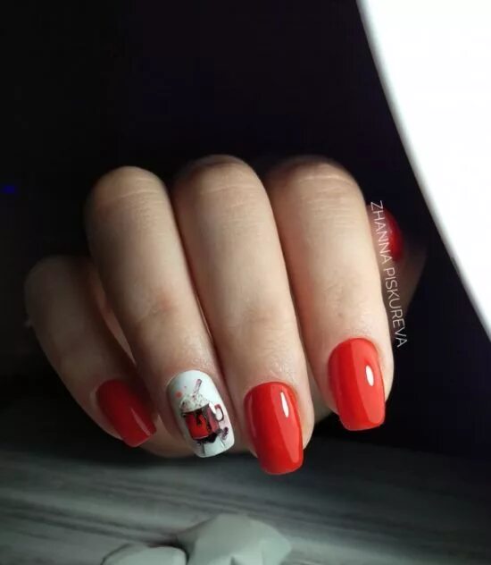 Красный маникюр с бокалом Super new design red manicure 2018-2019 - great ideas and photo examples Red man
