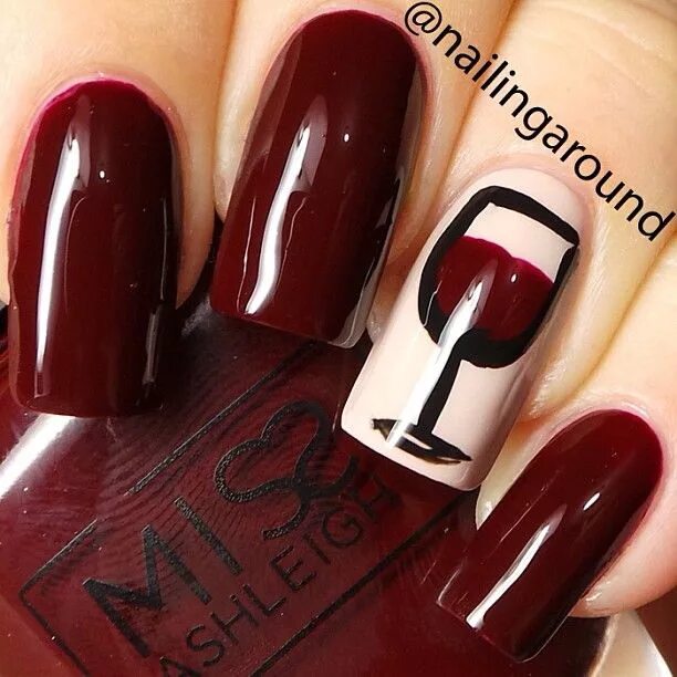 Красный маникюр с бокалом nailingaround Wine nails, Trendy nail design, Glass nails art