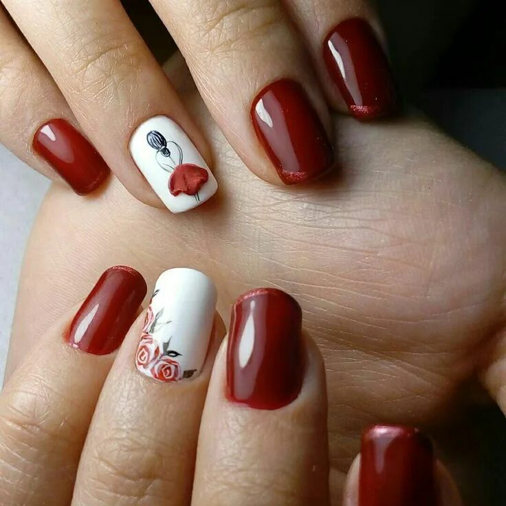 Красный маникюр с бокалом Pin em Nägel Unhas decoradas, Unhas