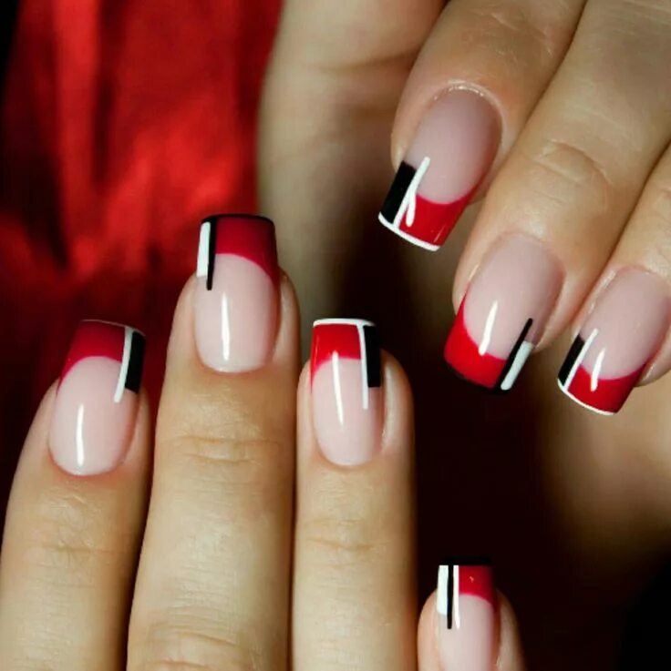 Красный маникюр с черным френчем Pin di Sandra Richard Mc Guire su Uñas - Nails - Nagel Unghie rosse, Unghie idee
