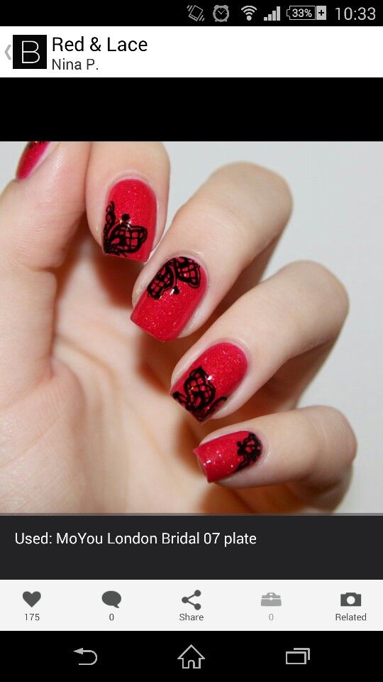 Красный маникюр с черным кружевом Pizzo nero My color. Tango red Nail art, Color, Nails