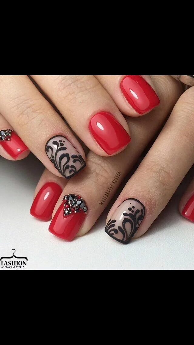 Красный маникюр с черным кружевом Pin by Lily on Nails Lace nails, Nails, Valentines nails