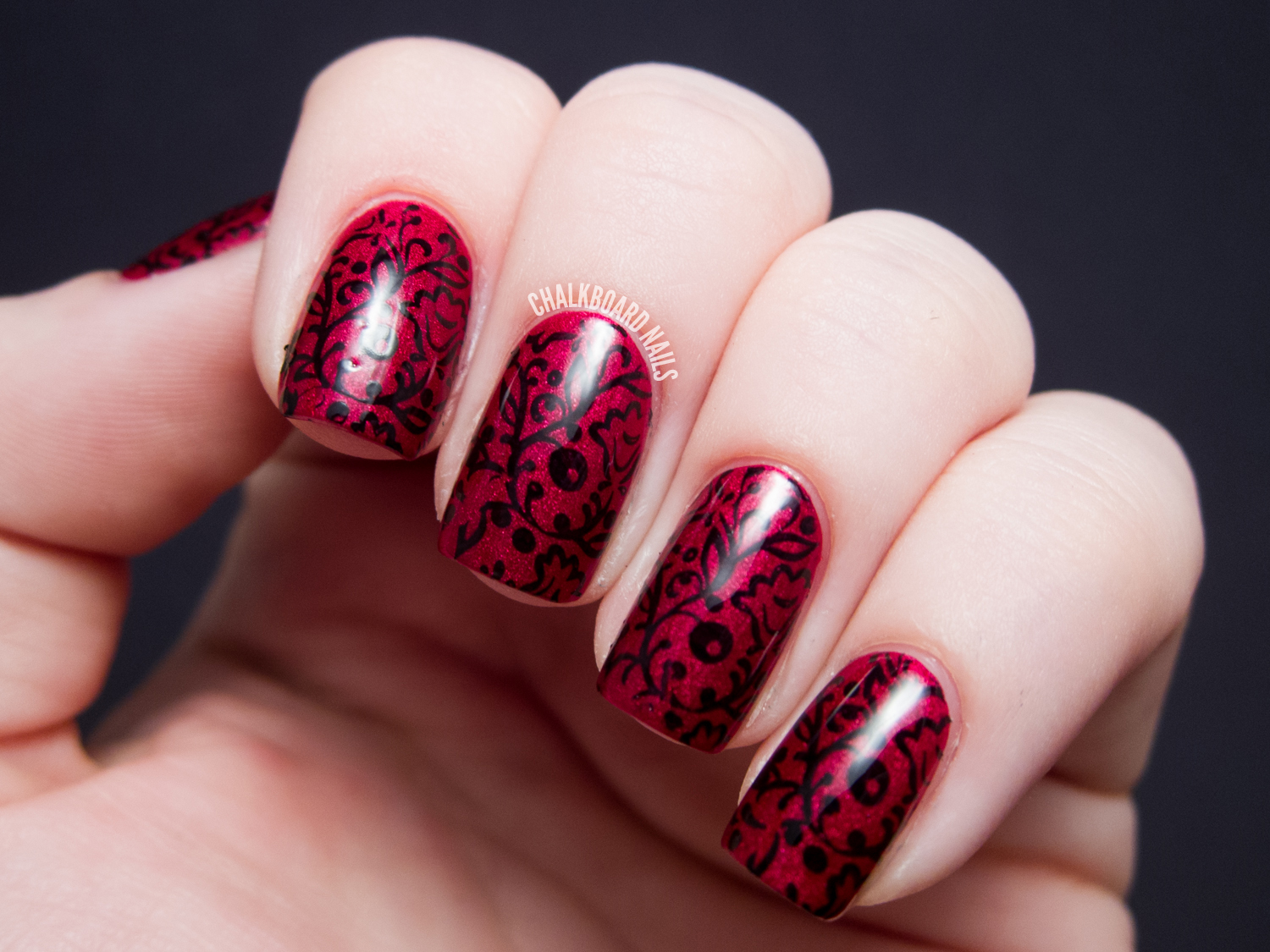 Красный маникюр с черным кружевом Velvet Floral Stamping Chalkboard Nails Phoenix, Arizona Nail Artist