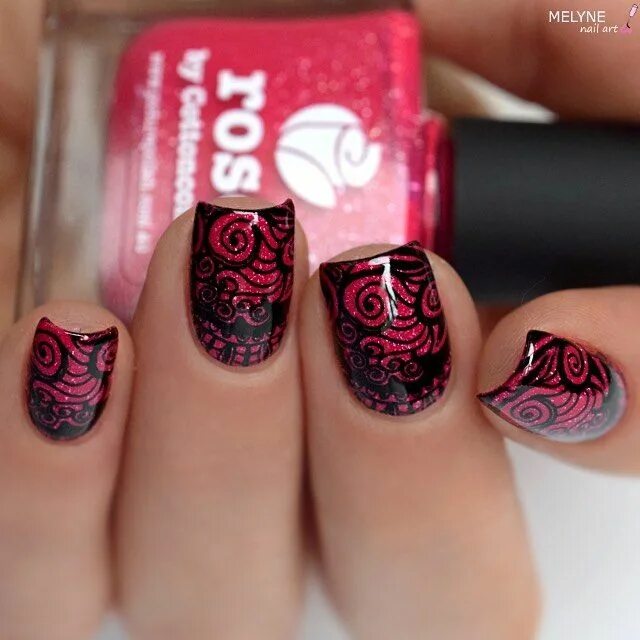 Красный маникюр с черным стемпингом Pin on More Nail Art