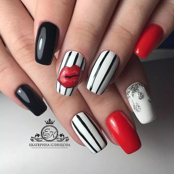 Красный маникюр с черными полосками Pin on Дизайн ногтей February nails, Valentines nails, Trendy nails