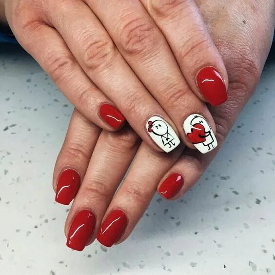 Красный маникюр с дизайном на безымянном пальце 50+ Incredible Valentine's Day Nail Art designs - Page 40 of 52 Nails, Nail art 
