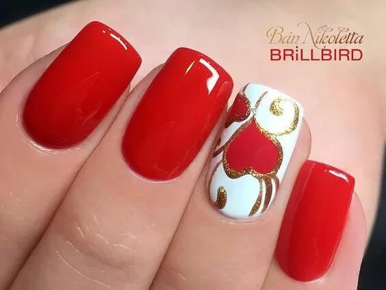 Красный маникюр с дизайном сердечко 65 Happy Valentines Day Nails For Your Romantic Day Nail designs valentines, Val