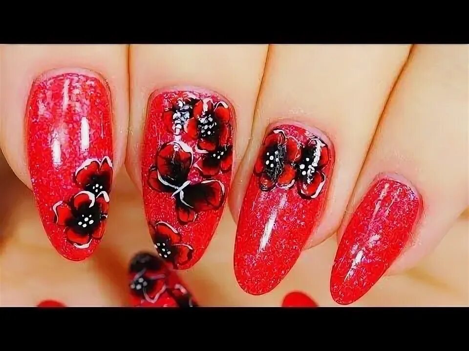 Красный маникюр с драконом Nail Art. Red Design !!! Butterflies, Flowers !!! - YouTube Nail art, Nails, Fas