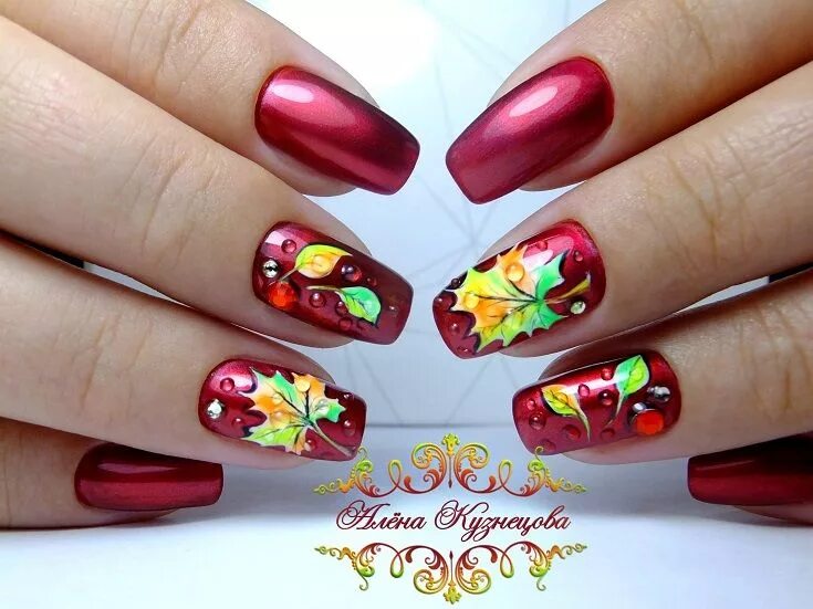 Красный маникюр с кленовыми листьями Пин на доске Fall nail designs for short nails