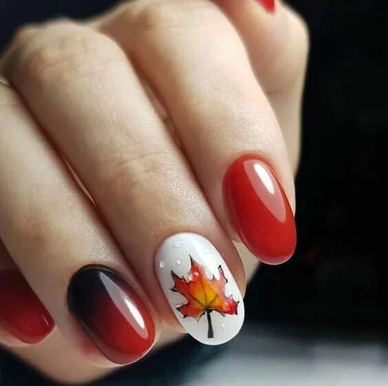 Красный маникюр с кленовыми листьями Pin on Ногти