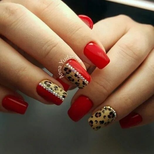 Красный маникюр с леопардовым дизайном Pin on Nails Red nail designs, Nail designs, Manicure