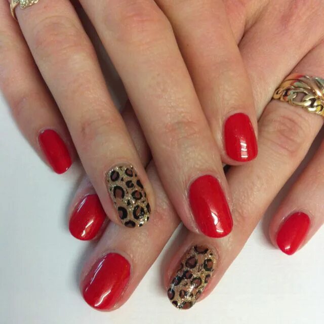 Красный маникюр с леопардовым принтом Shellac Gel nails, Leopard nails, Leopard print nails