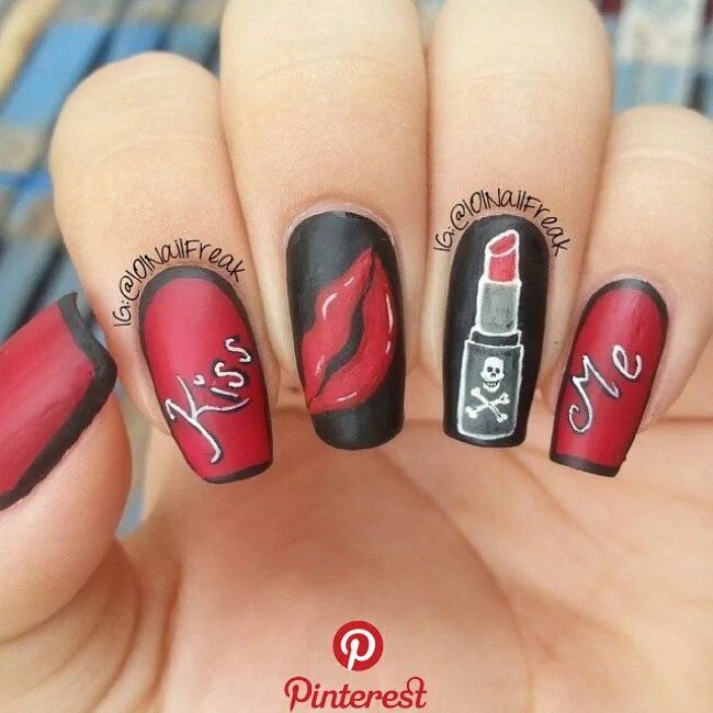 Красный маникюр с лицами Pin by Sierra Makoski on NAILS Rockabilly nails, Creative nail designs, Valentin