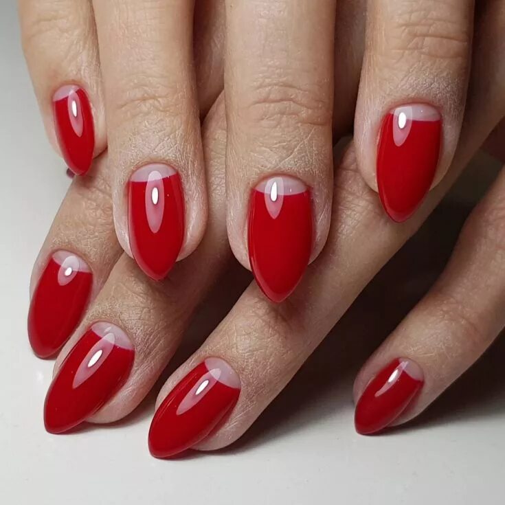 Красный маникюр с лунками 110+ moon manicure spring 2018 Узоры для кончиков ногтей, Гвоздь, Модные ногти
