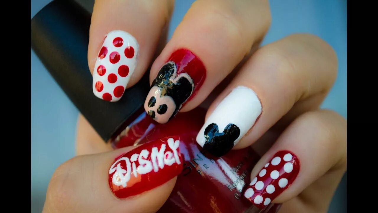 Красный маникюр с микки маусом Микки Маус Маникюр 2015 Mickey Mouse Disney Manicure - YouTube