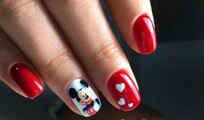 Красный маникюр с микки маусом ▷ 1001+ nails arts stupéfiants pour une manucure originale St-Valentin en 2020 M