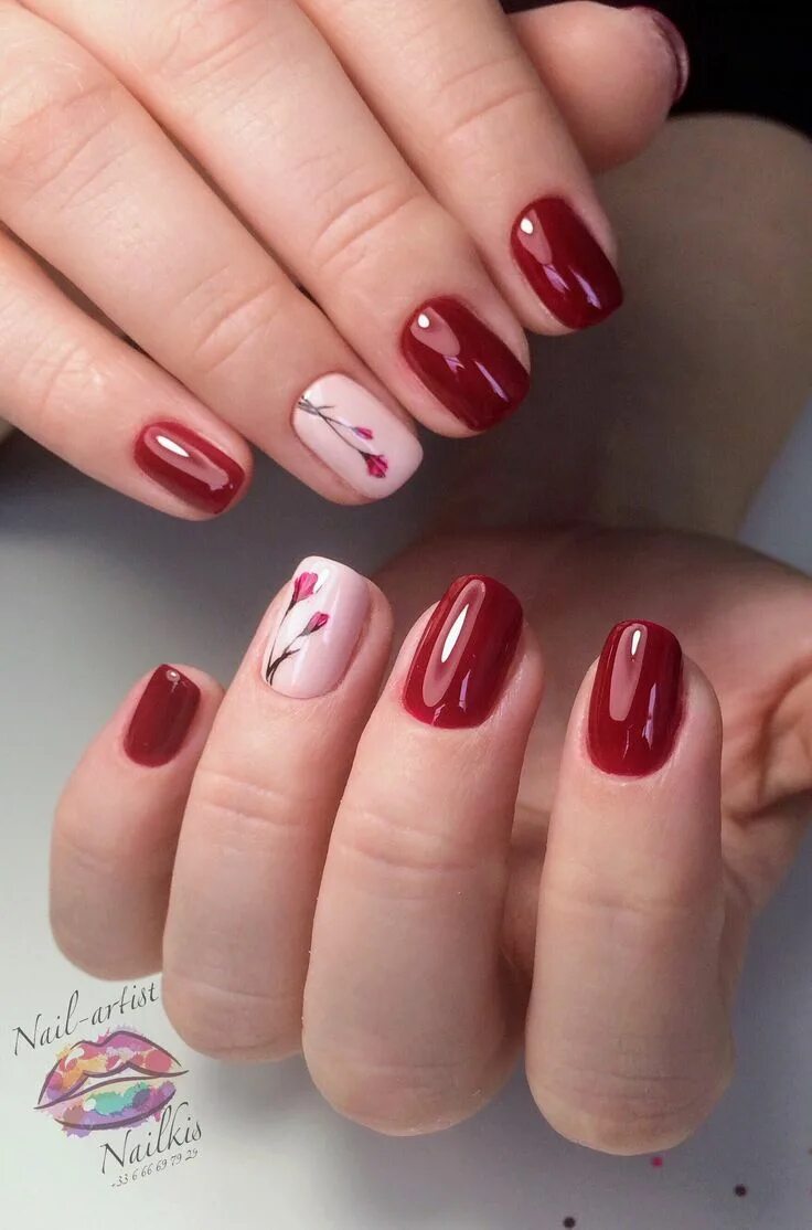 Красный маникюр с молочной базой Pin de Lidakis en Nailkis nails Manicura de uñas, Uñas stamping, Manicura