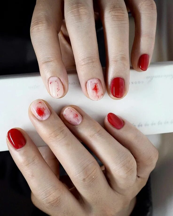 Красный маникюр с молочной базой Pin on Nails
