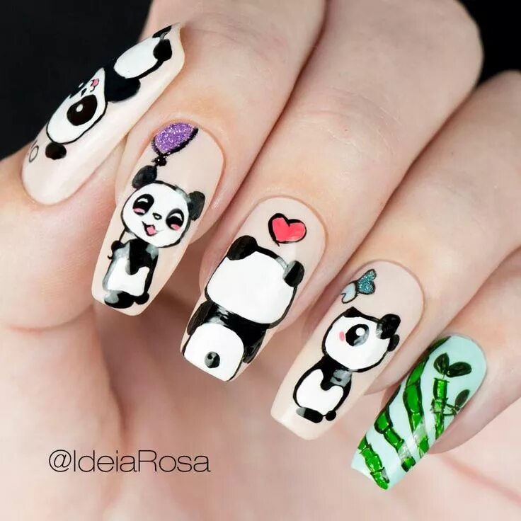 Красный маникюр с пандой Pin em Unhas fofas ♥